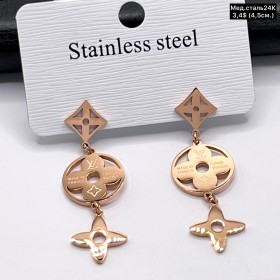 Сережки мед.сталь24К 10465 ( 4.5 см.)